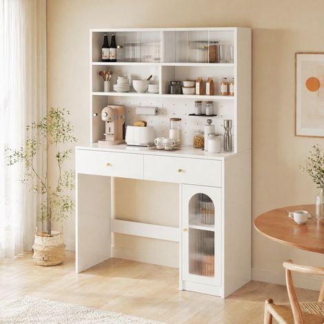Alacena de cocina 120x45x180 cm de MDF blanco, con almacenaje, para cocina y comedor FloraGrace (1/5)