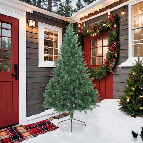 Sapin de Noël Arbre de Noël artificiel moitié avec support vert 210 cm PVC (1/5)