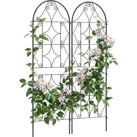 Lot de 2 Treillis de Jardin Support pour Plantes Grimpantes en Métal Noir 50 x 150 cm - PANGIVO (1/5)