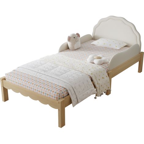CHICFURN Letto bambino 90x200 cm beige in PU e legno con sponde, senza materasso (1/5)