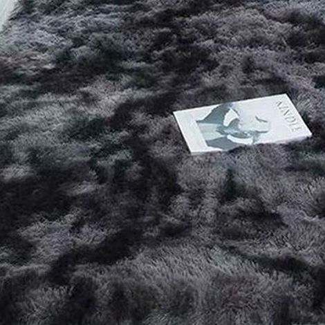 Tapis Gris Foncé Laine de Chèvre Fausse Fourrure Shaggy Longues Pile Hauteur 4cm 160x230cm Tapis (1/2)