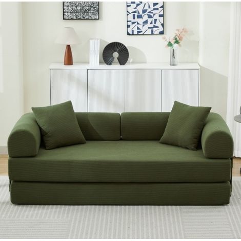 Canapé-lit convertible 200x90x75 cm en velours côtelé vert, sans montage, pour petit salon – MEUBLIV (1/5)