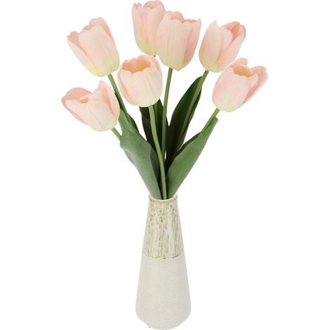 Lot de 7 Tulipes artificielles dans Un Vase - Décoration printanière - Décoration de Table - Fleurs artificielles - Tulipe - Mariage - Hôtel - Fête - Décoration Simple - Fleur en Soie (1/5)