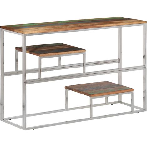 Tavolino Consolle Argento Acciaio Inox Legno Massello Recupero vidaXL (1/5)