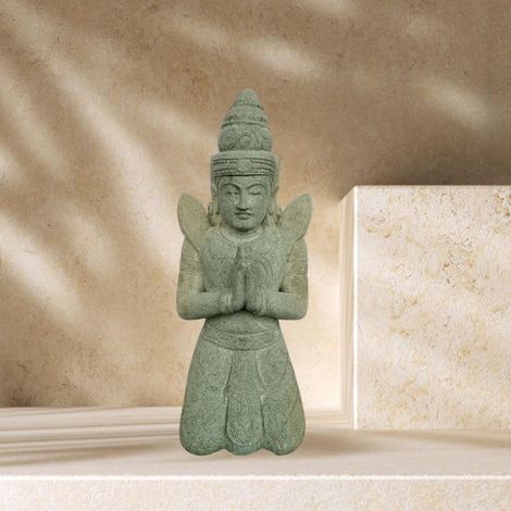 Statue bouddha teppanom en pierre jardin zen 80cm (1/4)
