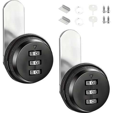 2 Pièces Tiroir de Sécurité Boîte aux Lettres Cam Cabinet Code Lock Serrure à Came Sans Clé Serrure de Combinaison 3 Code à Chiffres pour La Boîte Aux Lettres Du Tiroir (Noir) (1/5)