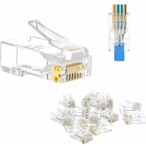 Lot de 100 RJ45 8P8C CAT6 CAT5E Connecteur de Passe à Travers Ethernet Modulaire Plug 50u Plaqué (1/5)