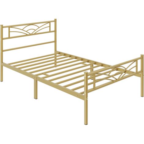Yaheetech – Lit simple en métal 90x190cm – Cadre robuste or antique – Design minimaliste pour petits espaces – Capacité 180kg