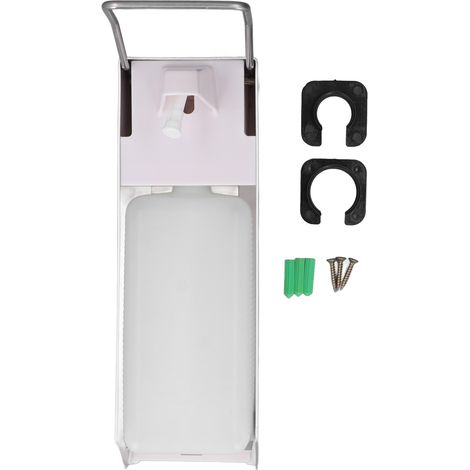 Dispensador de jabón mural (1000 ml) con accionamiento manual o mediante pulsador inclinado para líquidos, champú, cocina y baño – fabricado en ABS y acero inoxidable, incluye soporte de montaje (1/5)