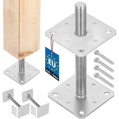 KOTARBAU® 2 pces. Support de Poteau - Acier Galvanisé - 110 x 110 x 250 mm - M24 - Argent - Pied Réglable - Support Poteau Bois - Fixation Robuste Extérieur Intérieur (1/5)