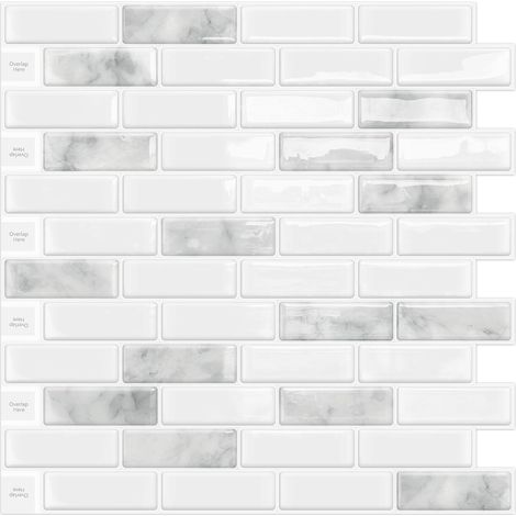 3d Relief Carrelage Adhesif Mural Credence Adhesive Cuisine 10 Pièces Autocollant,Gris,Pierre Marbre Effet,Vinyle,Plastique,Salle de Bain,Washbasin,Buanderie,30.5x 30.5 cm (1/5)