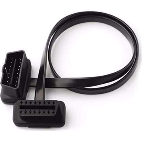 1er Set OBD-II/OBD2-Verlängerungskabel, flaches 16-poliges Kabel mit gewinkeltem Stecker (männlich/weiblich), kompatibel mit allen Geräten (30 cm) – Schwarz (1/4)