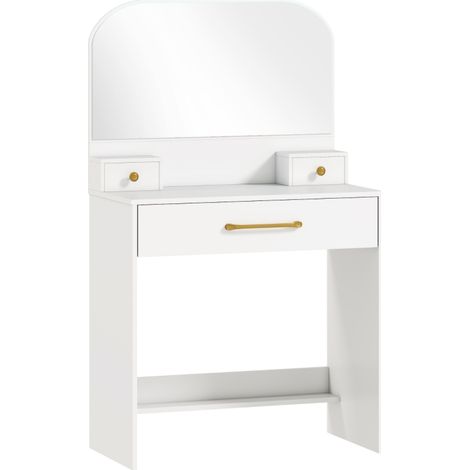 Coiffeuse avec Miroir Table de Maquillage Design Arche 3 Tiroirs Rangement Compact pour Chambre Blanc 80x40x135 cm (1/5)