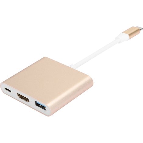 Adaptateur HDMI Type C 3 en 1 Portable Multifonction avec Coque Métallique Dorée