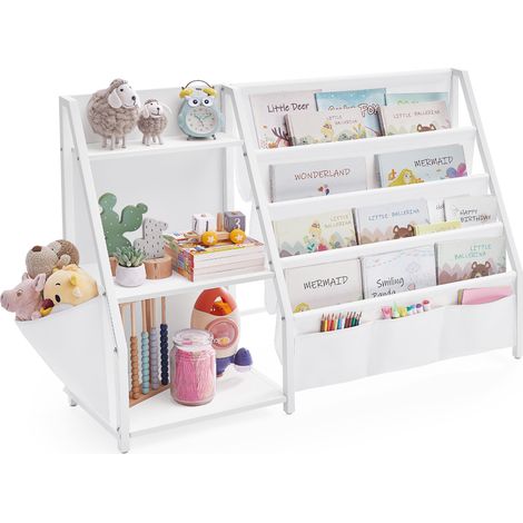 Songmics – Bibliothèque enfant blanche 75 cm – Organiseur de livres et jouets – Pochettes latérales – Matériaux robustes – Idéale pour chambre et salle de jeux (1/5)