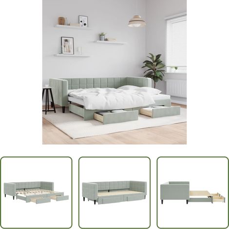 vidaXL Sofa-Bett - Tagesbett Ausziehbar mit Schubladen Hellgrau 90x200 cm Samt (1/5)