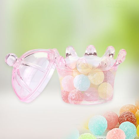 12 Stück Geschenktüten, transparente Kronen-Kunststoff-Bonbonboxen für Partygeschenke, Schokoladenboxen (Rosa) (1/4)