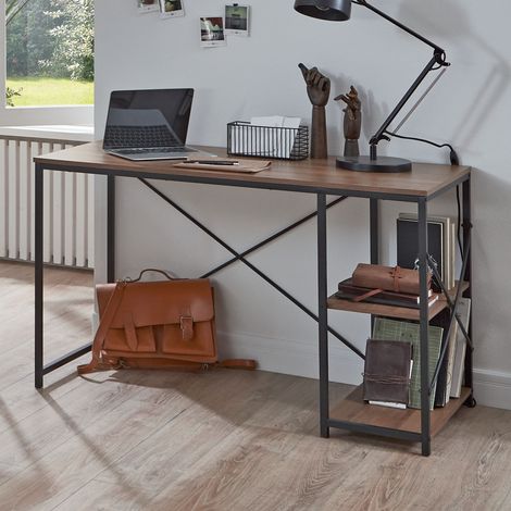 Bureau 120x60x74 cm décor chêne et métal noir