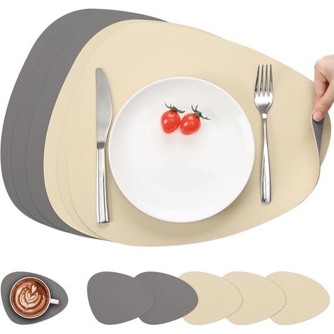 Set de table double face antidérapant, lavable et imperméable, gris froment, lot de 6. (1/5)