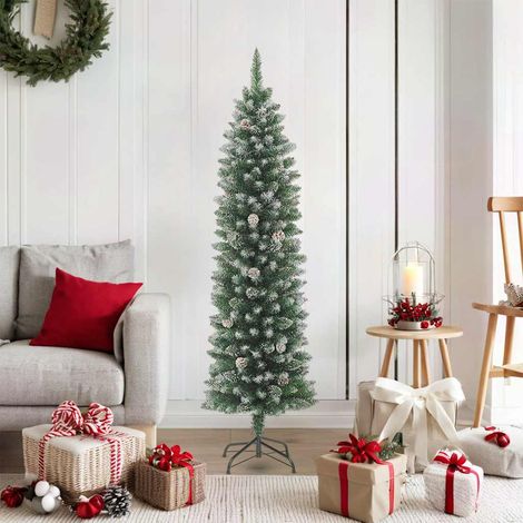Sapin de Noël  Arbre de Noël artificiel mince avec support 180 cm PVC (1/5)