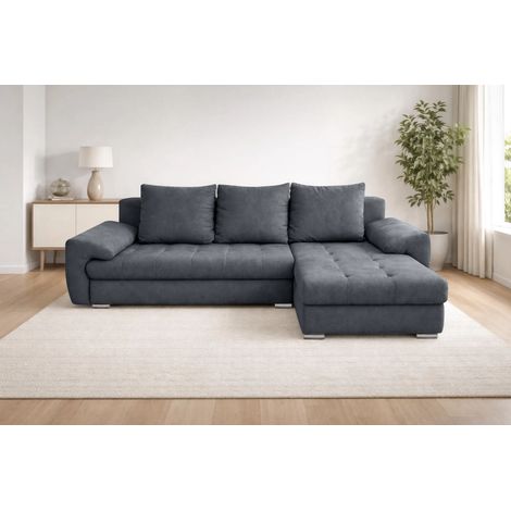 AX LIVING Manisa Wohnzimmer Couch L dunkelgraue Eckcouch R