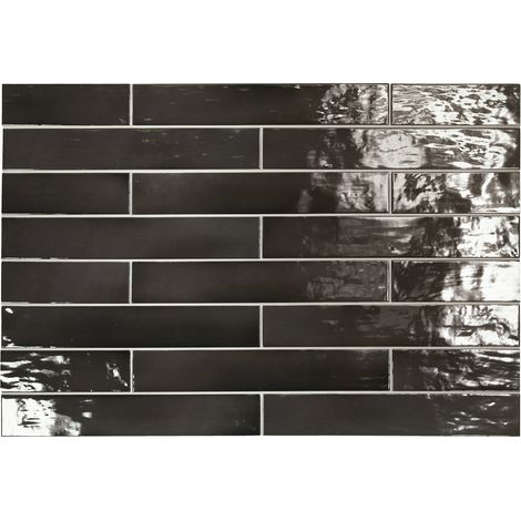 Faïence Effet Zellige Noir MANACOR 6,5x40 black (1m²) - Les Carreaux de Jean