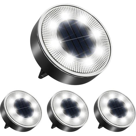 MINKUROW Luce Solare da Esterno 4 Pezzi, 8 LED Luce Solare da Terra Giardino 6000K Impermeabile IP68 Faretto Solare da Incasso Decorazione per Percorso Patio Cortile Prato Passerella, Bianco Freddo (1/5)