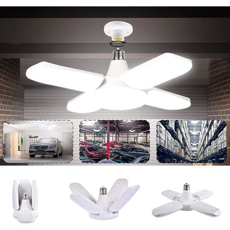 Éclairage Garage, 80W 8000LM Led Garage E27 Lampe Atelier Déformable à 4 Panneaux Ajustables Super Brillant Plafonnier LED pour Garage,Entrepôt,Atelier,Sous-sol,Cuisine (1/5)