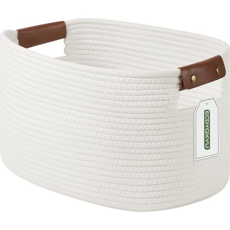 LEDANDER Panier en corde de coton tressée avec poignée, 382522,5cm, convient pour les étagères, les paniers à linge, les paniers à jouets (blanc) (1/5)