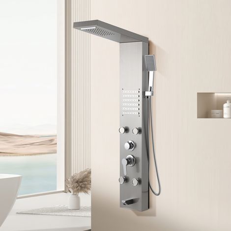 TolleTour Colonna doccia idromassaggio con LED argento, 5 getti, acciaio inox 304