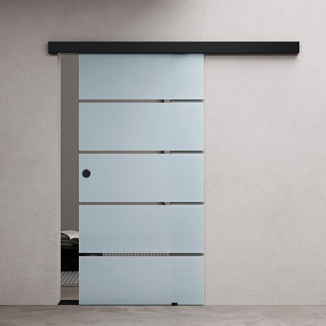 doporro Porta Scorrevole in Vetro Temperato 8 mm Opaco a Strisce, con Binario in Alluminio Finitura Nera, Kit Distanziale da Parete, 77,5x205 cm – Amalfi11