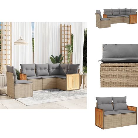 vidaXL Salon de jardin avec coussins 5 pcs beige résine tressée (1/5)