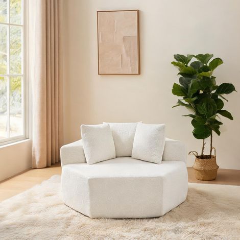 Fauteuil modulable hexagonal en chenille beige (1/5)