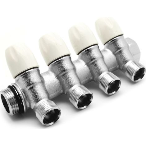 Collettore lineare con rubinetti darresto 4 derivazioni 3/4 x 1/2