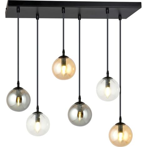 Lampada a Sospensione Cosmo, Acciaio verniciato a polvere, Vetro, Nero, Grigio, Ambra, 65x120x22 cm