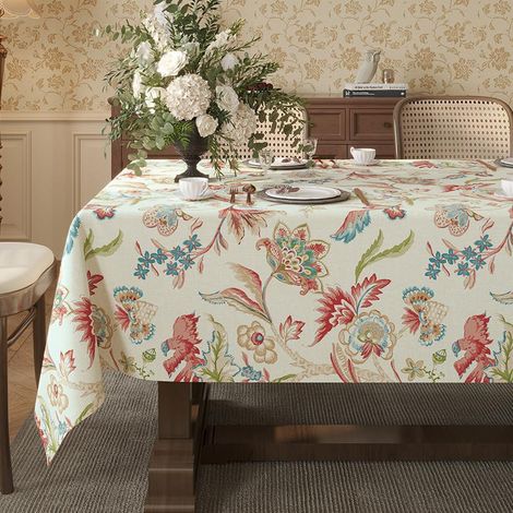 Nappe Américaine Vintage Imprimé Floral - Résistante Taches Chaleur - Salon, Bureau - 110x160cm (1/3)