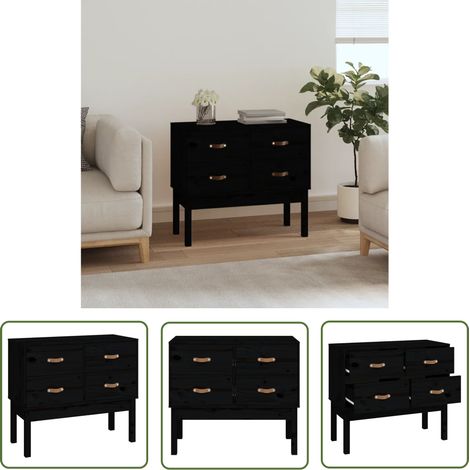 The Living Store Konsolenschrank Schwarz 90x40x78 cm Massivholz Kiefer - Schreibtisch - Kommode - Regal - Holzmöbel - Sideboard (1/5)