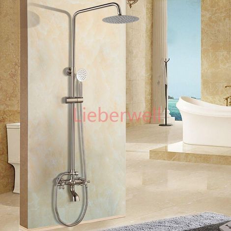 ensemble de robinets de douche mural Nickel brossé réglable barre de douche de pluie mélangeur d'eau froide et chaude ensembles de douche (1/5)