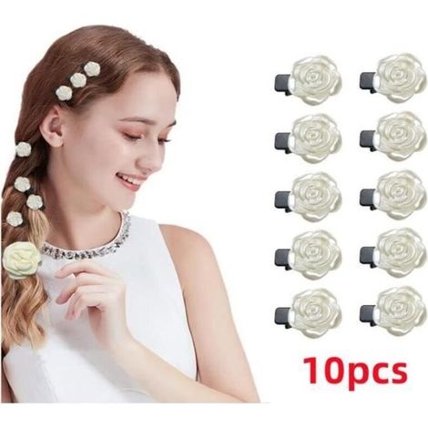 Pinces à Cheveux,accessoires de cheveux de mariage,Pince Cheveux fleur rose élégant,pour Quotidien,Fête,cérémonie,anniversaire,blanc (1/4)