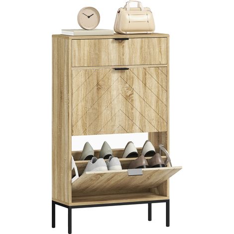 Zapatero con estantes ajustables, elegante diseño en madera, color marrón, 60 x 24 x 105,5 cm. (1/5)