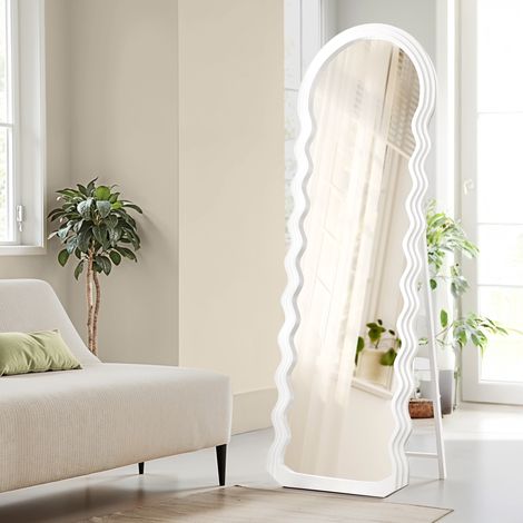 Miroir Complet, avec Cadre MDF, pour Salon, Chambre, Entrée, Blanc (1/4)