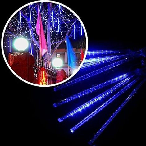 8 tubes guirlande LED chute de pluie, effet glaçon bleu, 144 LED, 320 cm, étanche IP65, décoration extérieure jardin fête maison