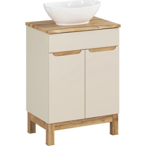 Insieme ERMANO cachemire 60cm: mobile sottolavabo + piano per lavabo bisellato + lavabo da appoggio bianco