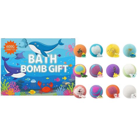 12 pièces Bombes de bain avec jouets surprises à l'intérieur, cadeau pour enfants, paquet de 12, œufs de Pâques, bombes de bain arc-en-ciel naturelles, thème océan, méga mousse, essentiels biologiques (1/5)