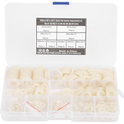 Ensemble de 600 rondelles en nylon blanc de 9 tailles, comprenant les fixations et les outils (M2-M12) (1/5)