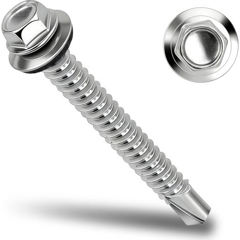 Vis Autoperceuses de Toiture et pour Tôle 6,3 x 50 mm, Inox 304, 50 Pièces (1/5)