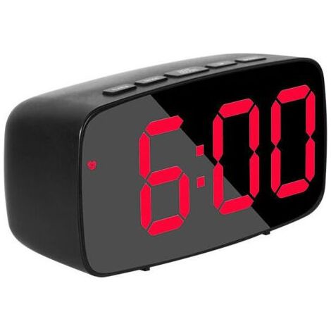 Schwarzer, intelligenter digitaler Nachttischwecker mit roter LED-Beleuchtung, USB-Anschluss, Datums- und Temperaturanzeige (12/24-Stunden-Format) und Schlummerfunktion für das Schlafzimmer (1/5)