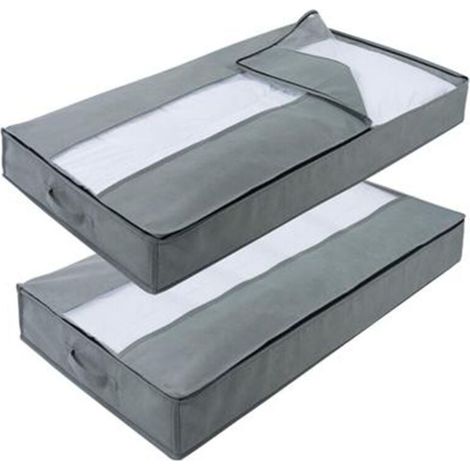 Set di 2 sacchi portaoggetti da riporre sotto il letto, realizzati in tessuto Oxford, con manici e finestra trasparente. (1/3)