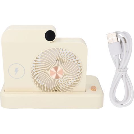 Ortviai Ventilateur de bureau avec station de charge sans fil, 100 vitesses réglables, pliable et silencieux, couleur crème (1/5)