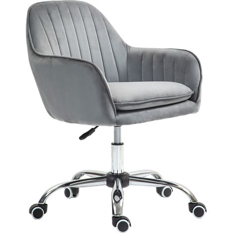 Office Chair, Swivel Desk Chair, Velvet-Feel Fabric Vanity Chair with Adjustable Height Rolling Wheels for Home Work Study, Grey (1/5)